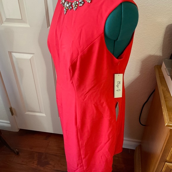 NWT ELIZA J RED SHEATH DRESS WITH JEWELED PRISTINE CONDITION. - Picture 4 of 5